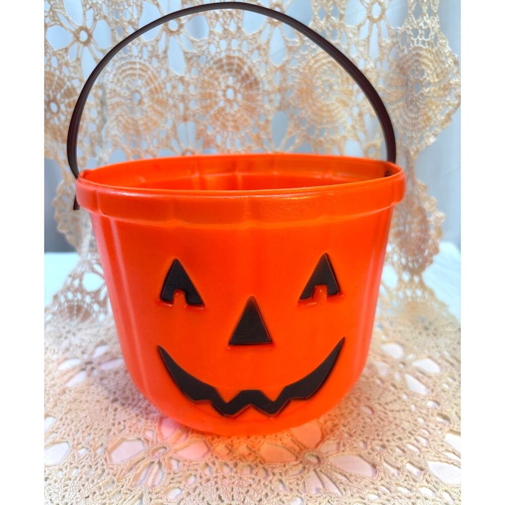 Vintage 1980s Orange Blow Mold Jack O' Lantern Treat Bucket Carolina Enterprises
